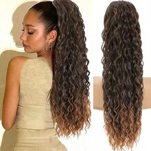 24 Inch Curly Ponytail Hair Extension Black Curly Heat Resistant Synthetic Instant Clip Drawstring Ponytail Clip In Long Ponytail Hair Extensions Curly For Women - Multicolor - View 14