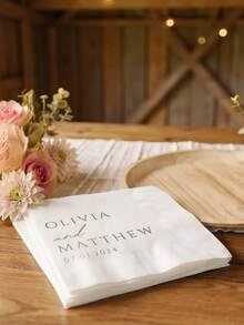 20/40/60/100 Pcs Custom Napkins, Personalized Napkins For Wedding Anniversary, Suitable For Couple, Couples, Romantic Gift, Napkins Disposable Beverage Dessert Napkins For Wedding Table Decorations Engagement Party, Personalized Wedding Napkins, Unique Ideal Gifts For Her, Home & Living, Haunt Your Home, Souvenirs, Reusable, Adorable, High-Quality, Chic Design - 款式3 - 查看 2