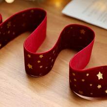 1 pièce Ruban de Noël, Nœud imprimé en velours et feuille, Ruban satiné pour la décoration du sapin de Noël, Décoration de boîte-cadeau