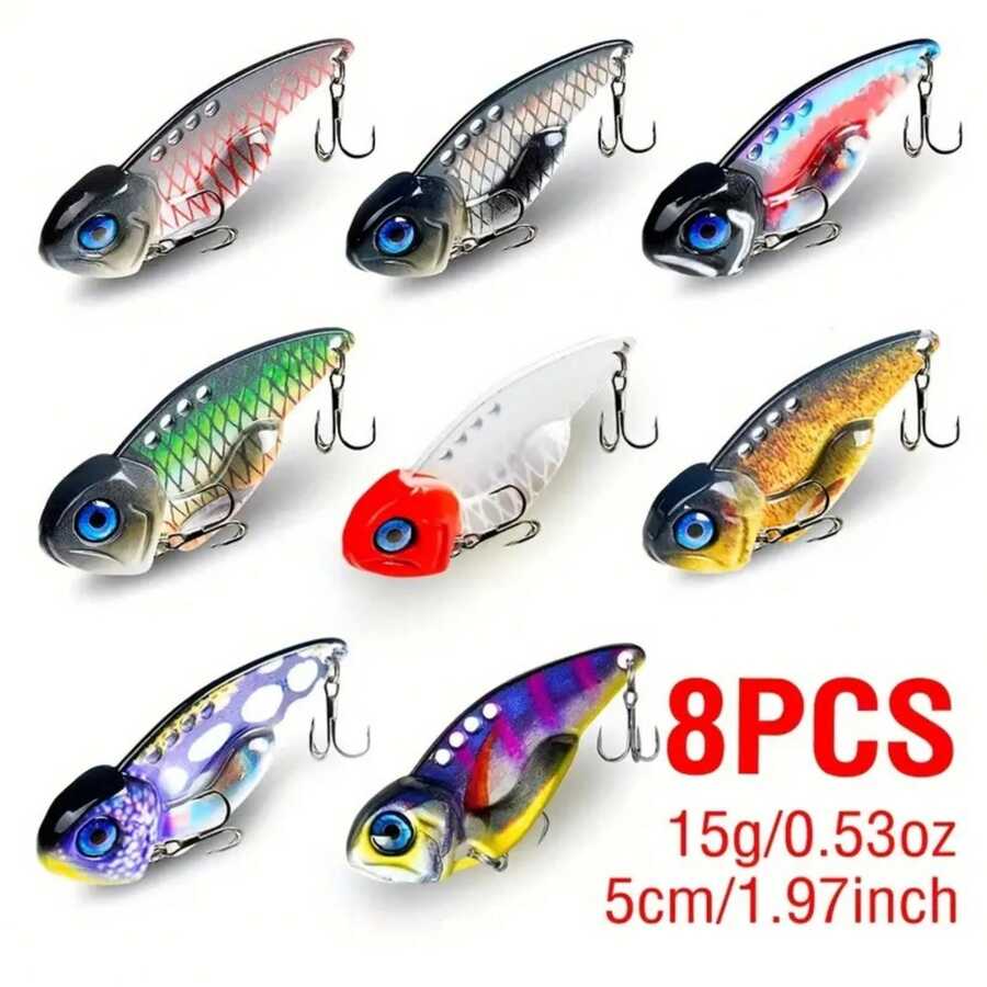 1个/8个装热门拟饵，小型旋转亮片振动饵，远投型，适用于海鲈和大口黑鲈，冬季钓鱼振动金属拟饵，0.317盎司/0.459盎司人工硬饵旋转亮片 - 彩色 - 查看 1
