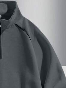 男士休闲纯色套头衫，时尚百搭，秋季 - 深灰色 - 查看 4