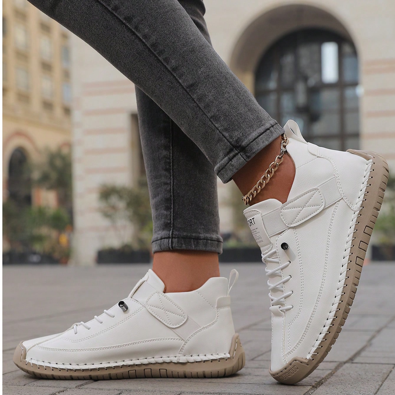 Botas de tobillo casuales de mujer para otoño/invierno, con costura hecha a mano, para senderismo al aire libre, suela de goma antideslizante y durad