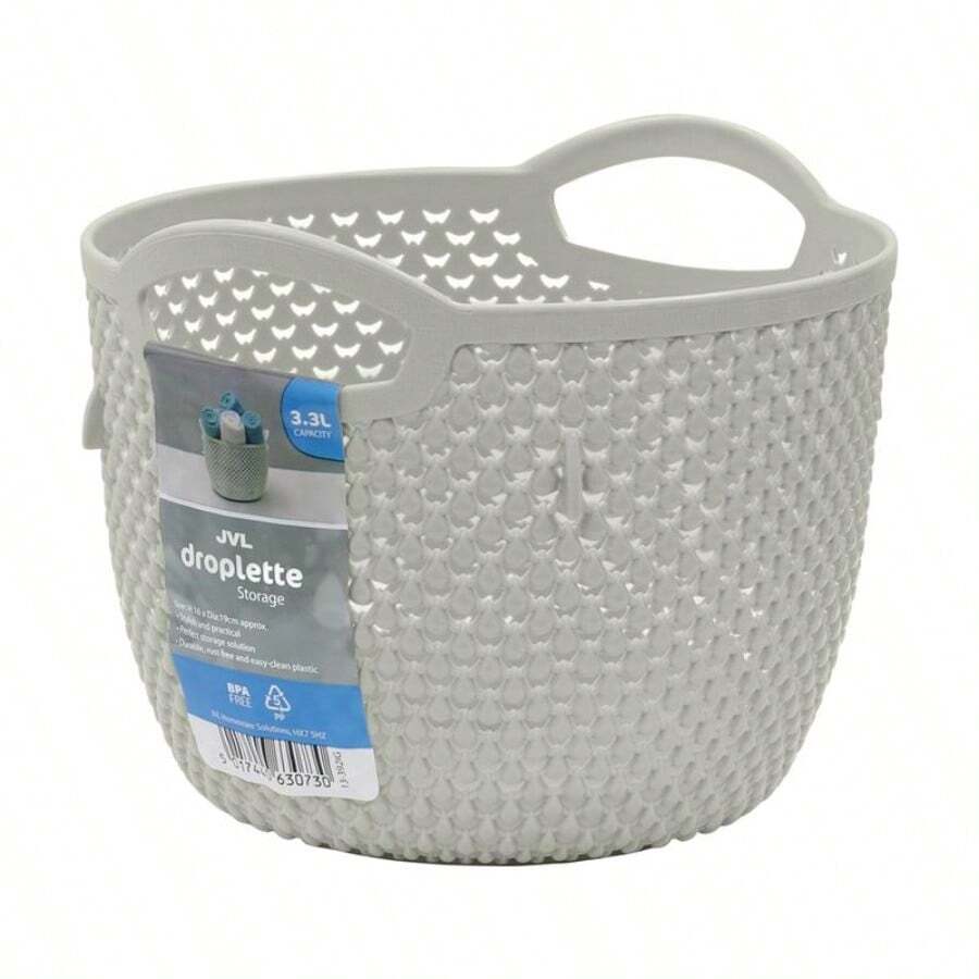 JVL Droplette Design Plastic Round Storage Basket , 3.3 Litre Kitchen Laundry Organiser - Default - View 1