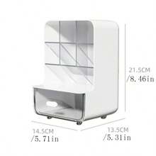 1 pieza Organizador de bolígrafos de escritorio, Caja de almacenamiento de escritorio de oficina con cajón, Soporte de bolígrafos multifunción con 6 compartimentos y 1 cajón, Adecuado para oficina, hogar, escuela