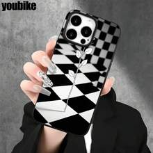 Fundas y carcasas protectoras con diseño de tablero de ajedrez en blanco y negro, compatibles con los modelos 16 Pro, 16, 15 Pro, 14, 14 Plus, 14 Pro, 13, 13 Pro, 12 Pro y 11/11 Pro. Regalos para cumpleaños y celebraciones. - Negro - Ver 3