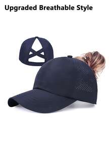 Gorra de béisbol unisex transpirable con agujero para coleta - Gorra deportiva de malla de secado rápido, con correa ajustable/cierre a presión, sombrero ligero de ala ancha con protección UV, banda transpirable, detalles reflectantes; ideal para correr, ciclismo, senderismo, golf, gimnasio, viajes, playa y uso casual; se adapta a coleta/moño bajo, plegable, ajuste cómodo minimalista, gorra de rendimiento ventilada, anti-sudor, gorra deportiva plegable de ajuste unisex - Multicolor - Ver 15