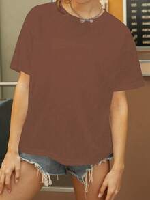Summer Fitness Girl Exclusive: Personalized Dumbbell Graphic T-Shirt - Coffee Brown - View 2