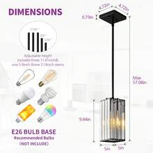 YQYYFC Modern Pendant Light Chrome Rectangle Pendant Lighting Mini Crystal Chandeliers Adjustable Pendant Light Fixture For Kitchen Island Dinning Room Living Room Corridor Bedroom(Chrome 3-Pack) - Black - View 7