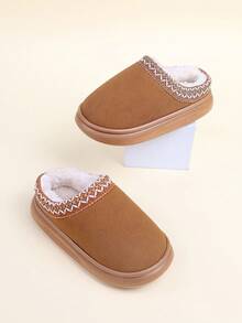 1 Pair Padded Warm Slippers, Unisex Simple Soft Sole Thick Indoor Warm Slippers - Brown - View 4