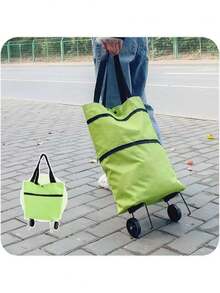 2 In 1 Lightweight Foldable Shopping Cart, Foldable Cart With Wheels, Reusable Shopping Bag, Unisex Travel Bag, Home And Kitchen Supplies, Portable Rolling Shopping Bag With Wheels, Waterproof Trolley. - Multicolor - View 3