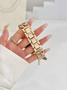 1 pieza Correa de reloj de metal de moda con doble cadena y colgante de ojo malvado, estilo para mujer, compatible con Apple Watch Series 11/10/9/8/7/SE/6/5/4 Ultra1/2/3, tamaño: 38/40/41/42/44/45/46/49mm, correa de reloj inteligente, se puede usar como pulsera o brazalete, regalo perfecto para novia, adecuado para Año Nuevo, Navidad, cumpleaños y otras ocasiones. - Dorado - Ver 7