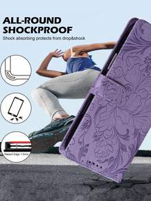 花卉印花PU皮革钱包式手机壳，对折边缘设计，带卡槽和挂绳，全面保护各种智能手机型号 - 紫色 - 查看 5