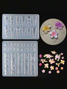 Nail Art Flower Mold, Spring And Summer Flower Design Skirt, Heart-Shaped Three-Dimensional Nail Art Carving Mold, Frangipani, Cherry Blossom, Rose, Five-Petal Flower Silicone Mold