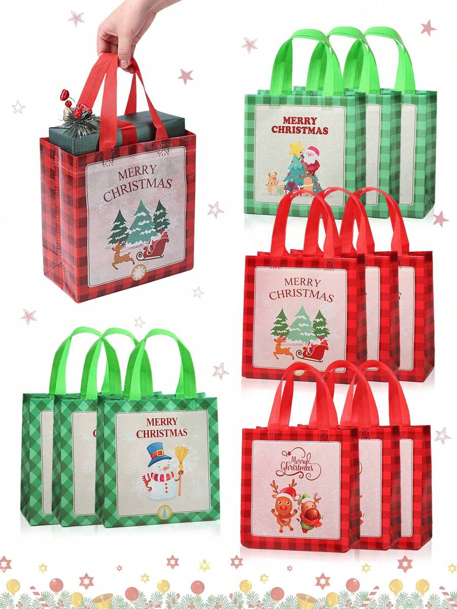 4pcs Christmas Santa Gift Bags, Multiple Colors Available, Reusable, Suitable For Holiday Use - Christmas Party Decoration Supplies - Multicolor - View 1