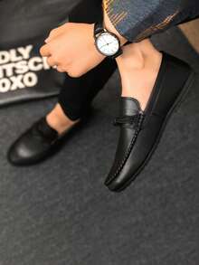 2025 Spring/Summer New Men's British Style Versatile Loafers, Business Casual Leather Slip-On Driving Shoes (Loafers Tend To Run Small, Customers With Larger Feet Are Advised To Order One Size Up) - Black - View 6