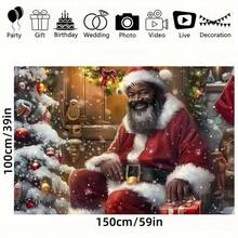 1 pièce Bannière de fond de Père Noël afro-américain, décoration de Noël avec paysage enneigé et boîtes cadeaux, sans électricité requise. Noël, Nouvel An, anniversaire, célébration de fêtes toutes saisons, décoration de Noël