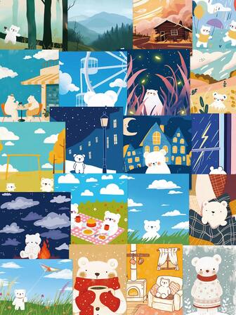 50pcs Cute Illustration Sticker Aesthetic Cartoon Decals For Laptop Luggage Scrapbook Stationery Sticker Holiday Gift