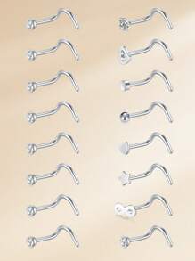 16pcs Funky Stainless Steel Heart Flower Cubic Zirconia Nose Studs For Women For Daily Decoration, 20G Gold Nose Rings Studs Nose Piercing Jewelry Nose Rings 8mm Nose Studs Earrings Studs