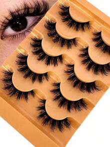 5 Pairs 5d Volume False Eyelashes, Fluffy Russian Big Curling Imitation Mink Hair Eyelashes Strip Lashes, Lashes, Eyelashes, Lashes - 彩色 - 查看 6