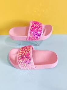 1 par de chanclas casuales con brillo para niñas, suaves y cómodas con efecto brillante, aptas para el hogar, exteriores, playa, piscina, fiesta, todas las estaciones