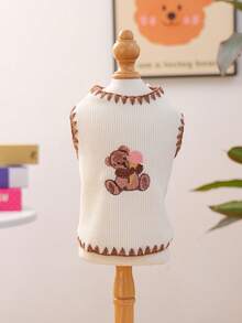1 pieza Ropa para mascotas, Ropa para perros/gatos para Poodle, Teddy, perros y gatos pequeños, casual y de moda, lindo y cómodo, nuevo chaleco con diseño de oso de helado