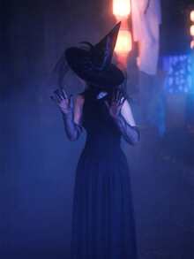 1 件万圣节角色扮演服装女巫帽装扮女巫帽女巫巫师服装配饰魔术道具洛丽塔黑色面纱头饰哥特式蕾丝网眼手套巫术派对用品女士女孩化妆舞会表演 - 彩色 - 查看 10