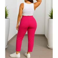 Stretch Pleated Trousers For Women - Hot Pink - View 4