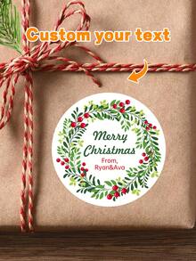 24pcs Customized Christmas Text Round Stickers, Personalized Holiday Candy Gift Bags And Envelope Labels, Customized Text Stickers, Customized 5*5cm Round Stickers, Customized Christmas Gift Packaging Labels, Specially Designed Cute & Romantic Christmas Wreath, Berry Scene Combination, Various Pattern Stickers For You To Choose, Suitable For Personalized Merry Christmas Labels - Multicolor - View 21