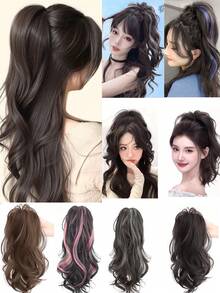 高马尾爪夹，蓬松高冠合成假发，瀑布半编织发型，长发卷造型配件女士发饰优雅发爪时尚发夹，休闲冬季度假装女士 - 彩色 - 查看 5