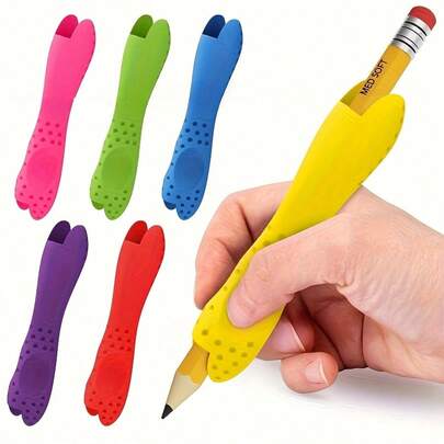 2-In-1 Ergonomic Writing Aid & Posture Corrector - Dual-Ended Grip With Sensory Feedback, 6 Vibrant Colors (Pink, Green, Blue, Purple, Red, Yellow) /Adults Beginners, Enhances Grip Control & Writing/Drawing Skills, Compatible With Pens & Art Tools, Handwriting Improvement, Comfortable Hold, Soft Touch Material, Flexible Design, Learning Tool