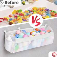 Wandmontierter Badewannen-Spielzeug-Organizer, 3-Fach Duschspielzeug-Halter mit breiten Öffnungen & Klebehaken, großer Stauraum für Badespielzeug