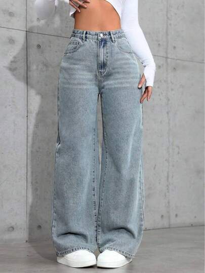 Jeans de pierna recta de color claro para adolescentes, moda