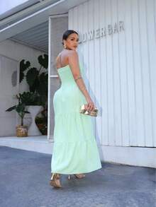 Look Of Millions!!! Long Strapless Dress With Floral Print - Mint Green - View 9