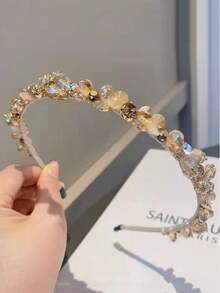 1pc Elegant Handmade Beaded Vintage Luxurious Deep Sea Blue Rhinestone Headband, Sophisticated French Style For Party, Hairband Headband For Women, Hair Accessories, Hair Hoop Head Accessories - Blue - View 5