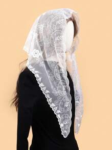 1pc Women's Lace Embroidery Triangular Scarf, Floral Breathable Headscarf/Shawl, Elegant Wedding Veil Scarf