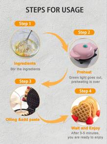 SCISHARE 1PC Wall Plug 350-watt 4-inch Mini Waffle Maker Machine for Individuals, Paninis, Hash Browns, & Other On the Go Breakfast, Lunch, or Snacks, with Easy to Clean, Non-Stick Sides,Pink Heart