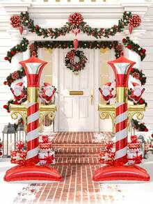1/2pcs Large Standing Christmas Street Lamp Balloons With Base, Christmas Decoration Foil Balloons, Street Lamp Bulb Shaped Christmas Party Balloons, With Santa Claus And Gift Designs, Suitable For Christmas Themed Events And Scene Decoration, Yard Decoration, Merry Christmas, Theme Party Decoration, New Year Party Home Decoration, Holiday Party Supplies, Christening Balloons, Holiday Atmosphere Creation, New Year, New Year's Eve Events