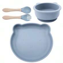 8件/6件/5件/4件/3件硅胶婴儿喂食套装带吸盘分隔盘，断奶产品，婴儿/幼儿自食盘套装带勺叉吸管杯可调节围兜，婴儿餐具 - 彩色 - 查看 34