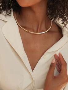 1Pc Choker Collar For Women 14K Gold Plated Silver Stainless Steel Metal Collar Choker Necklace Statement Open Cuff Bangle Necklace For Women - 經典金 - 查看 4