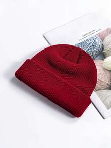 1pc Unisex Knitted Beanie Hat, Fashionable Minimalist Warm Brimless Cap, Solid Color Autumn/Winter Knit Hat, Suitable For Autumn Outfit - Multicolor - View 5