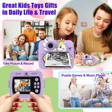 儿童即时打印相机，男女通用照片打印相机，带1080P视频录制功能，是送给孩子的理想礼物，适合3-12岁儿童的玩具相机，是生日、节日、旅行、圣诞节、新年、开学季的最佳礼物选择。 - 彩色 - 查看 12