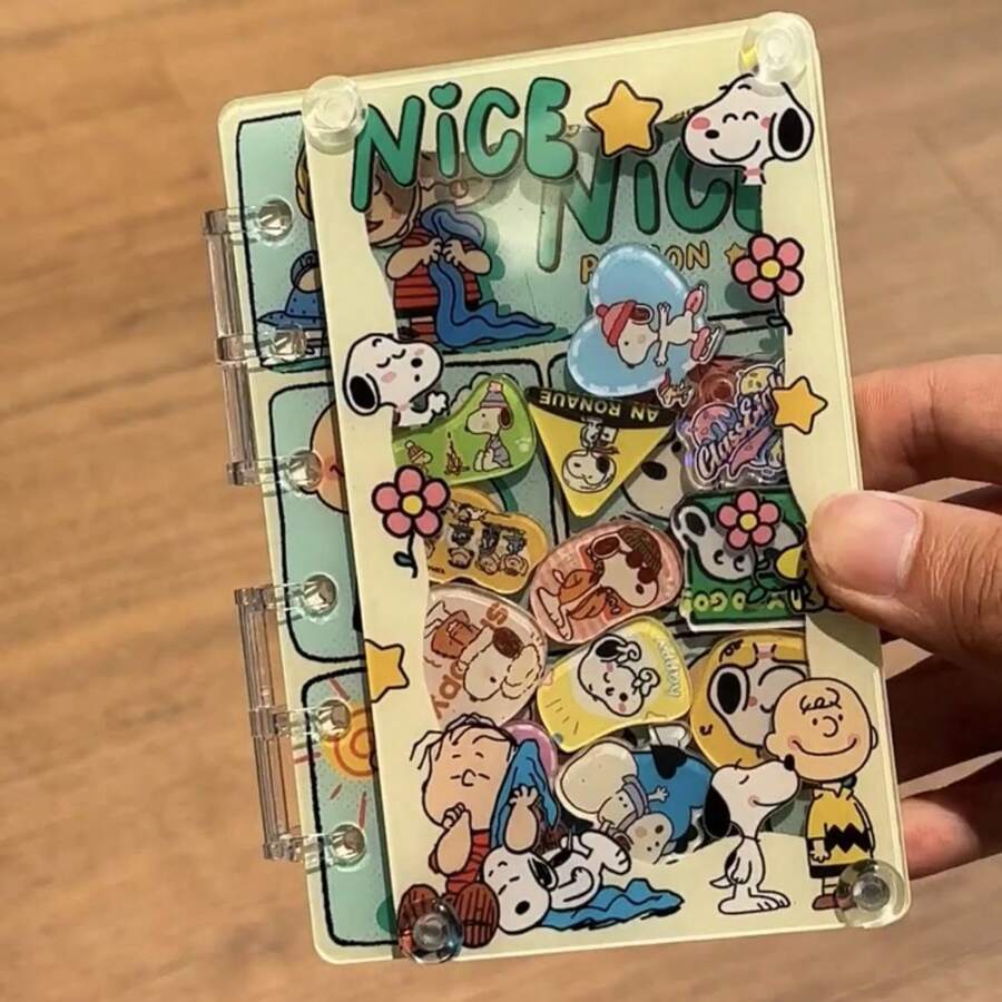 SNOOPY 1本卡通动漫A7摇摆亚克力笔记本DIY活页学生笔记本小册子组装本，外壳+40张横式内页（款式随机） - 彩色 - 查看 1