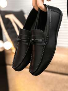 2025 Spring/Summer New Men's British Style Versatile Loafers, Business Casual Leather Slip-On Driving Shoes (Loafers Tend To Run Small, Customers With Larger Feet Are Advised To Order One Size Up) - Black - View 8