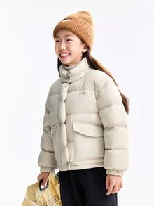 Annil Chaqueta corta de plumas para niñas con tecnología de calefacción de infrarrojos lejanos para aislamiento térmico, a prueba de viento, impermeable, antiestática, con cuello alto y manga larga, diseñada para niños mayores y adolescentes.