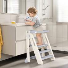 Advwin Foldable Kids Step Stool Adjustable Standing Tower Toddler With Safety Rail For Kitchen & Learning,Grey - Xám - Xem 11
