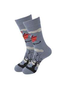 1 Pair Men's Ankle Socks With Cool Dragon Pattern Design, Fashion & Versatile, Suitable For Autumn/Winter, Couples Gift, Ideal For Halloween And Christmas