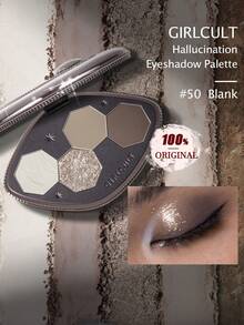 GIRLCULT Hallucination Eyeshadow Palette 3.6g(0.13 Oz.) Smokey Gray Natural Nude Matte Shimmer Glitter Pigment Eye Shadow Pallete Set Black Eye Shadow Halloween Make Up For Women, Sparkling Party (50 Blank),GIFT