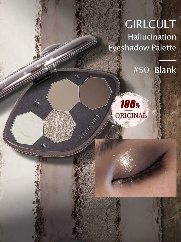 GIRLCULT Hallucination Eyeshadow Palette 3.6g(0.13 Oz.) Smokey Gray Natural Nude Matte Shimmer Glitter Pigment Eye Shadow Pallete Set Black Eye Shadow Halloween Make Up For Women, Sparkling Party (50 Blank),GIFT