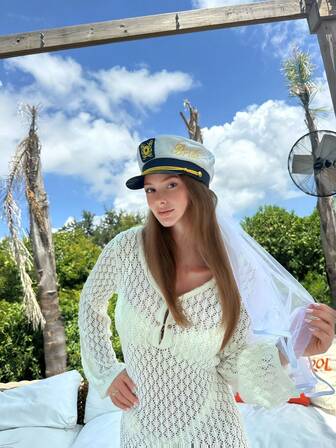 1pc Beach Letter Print Cute Elegant Polyester Bridal, Captain, Navy, Party, Sailor Hat, Suitable For Theme Party, Bachelorette Party, Wedding, Summer, Adult Party, Cruise Party, Bridal Shower, Pool Party, Yacht Party, Bar, Nightclub, Birthday, Festival Halloween Autumn Accessories