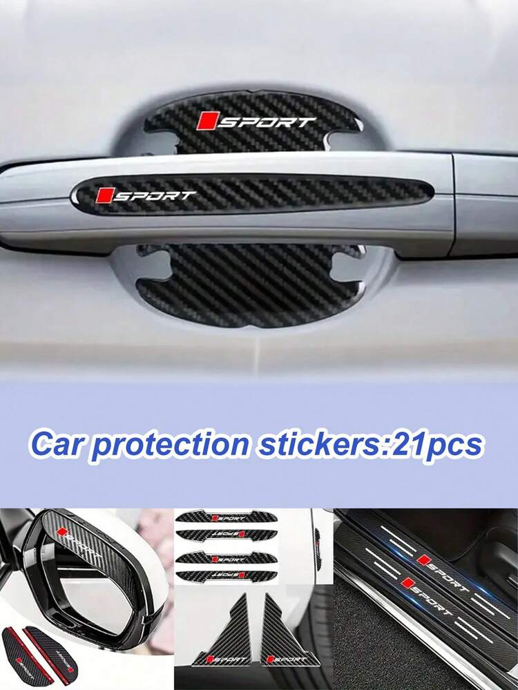 21 件汽车配件 - 门槛保护贴纸、后视镜遮阳板、门腕保护膜、防撞条和防刮角 - 适用于所有车辆、车辆安全增强、纹理抓握表面 - 黑色 - 查看 2